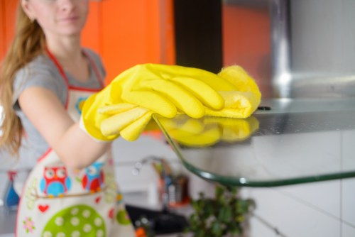 Cleaning staff following waste handling and disposal regulations on site